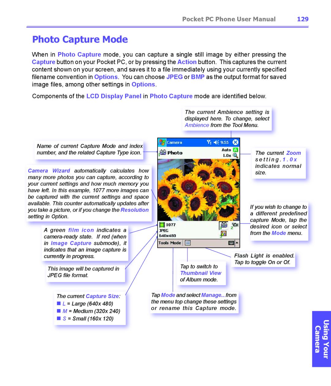 i-mate PDA2K EVDO manual Photo Capture Mode, 129 