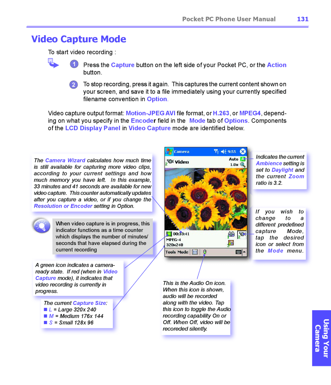 i-mate PDA2K EVDO manual Video Capture Mode, 131 