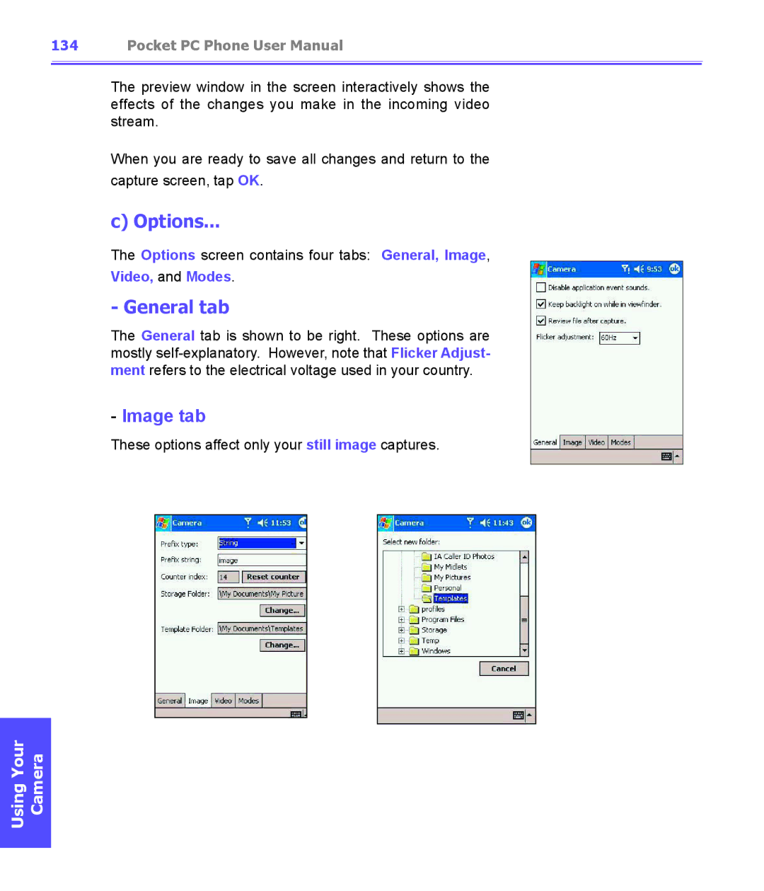 i-mate PDA2K EVDO manual Options, General tab 