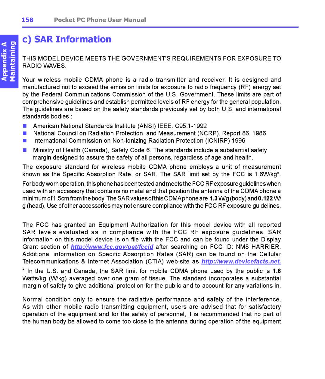 i-mate PDA2K EVDO manual SAR Information 