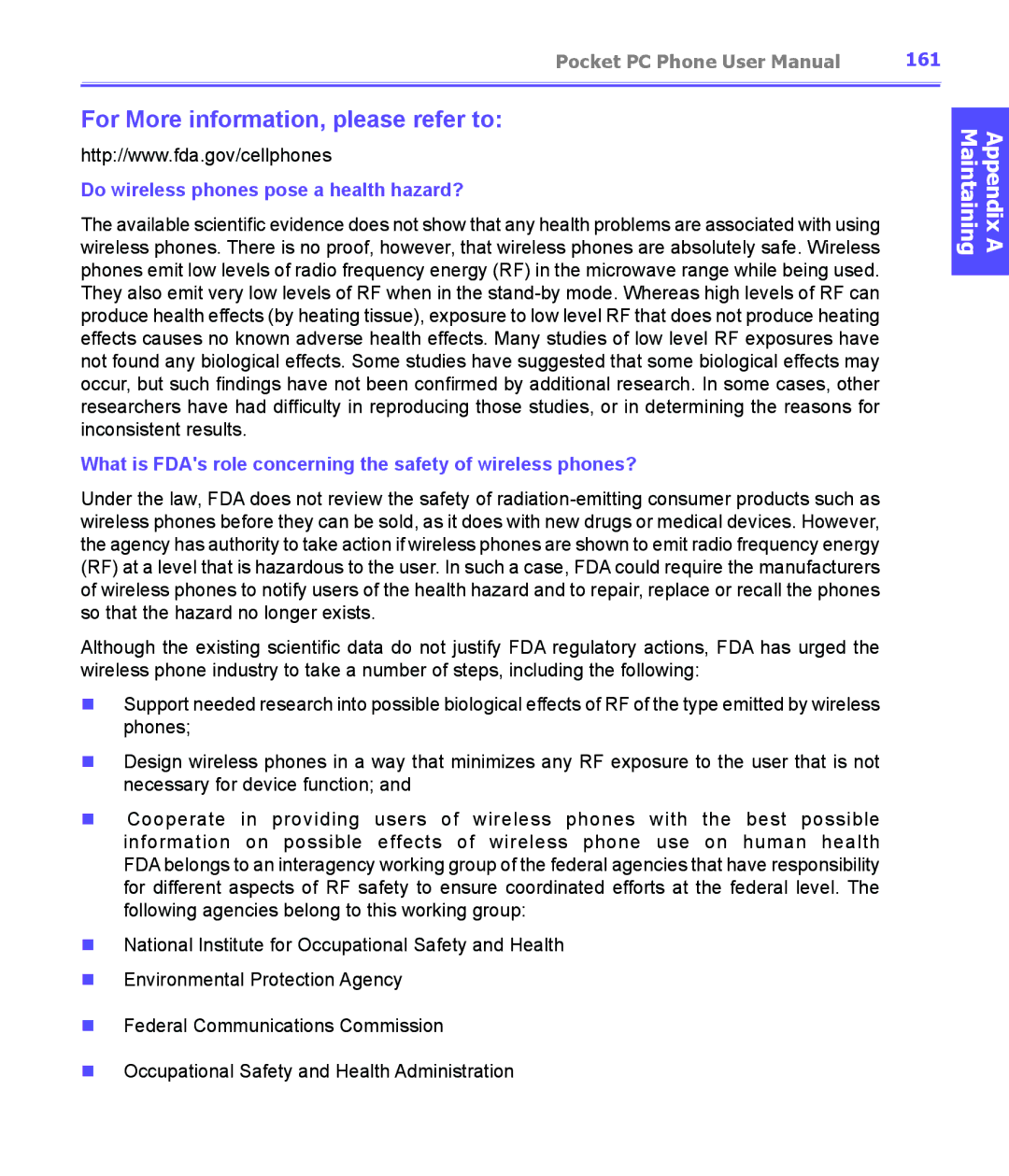 i-mate PDA2K EVDO manual 161, Do wireless phones pose a health hazard? 