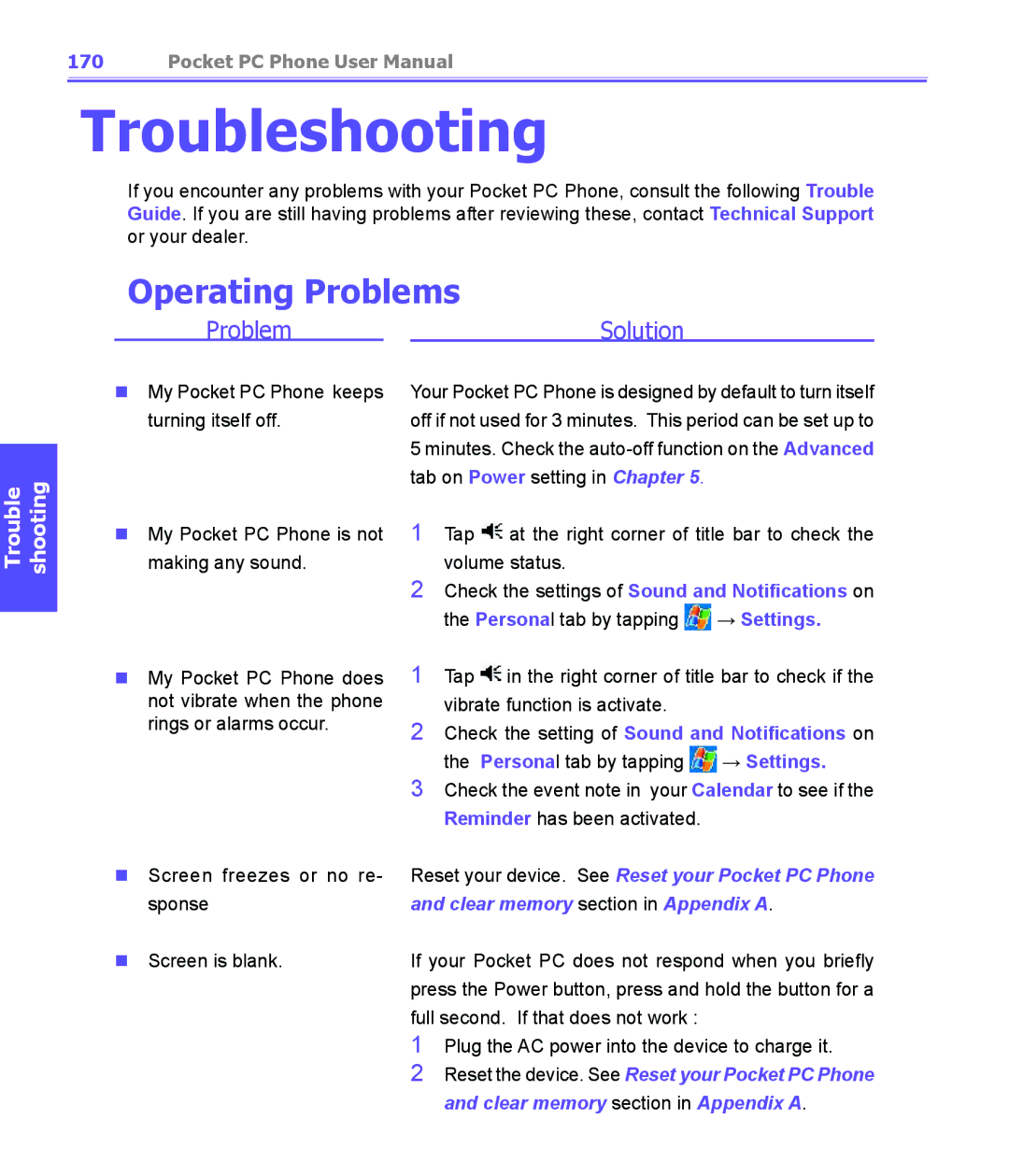 i-mate PDA2K EVDO manual Operating Problems, → Settings 