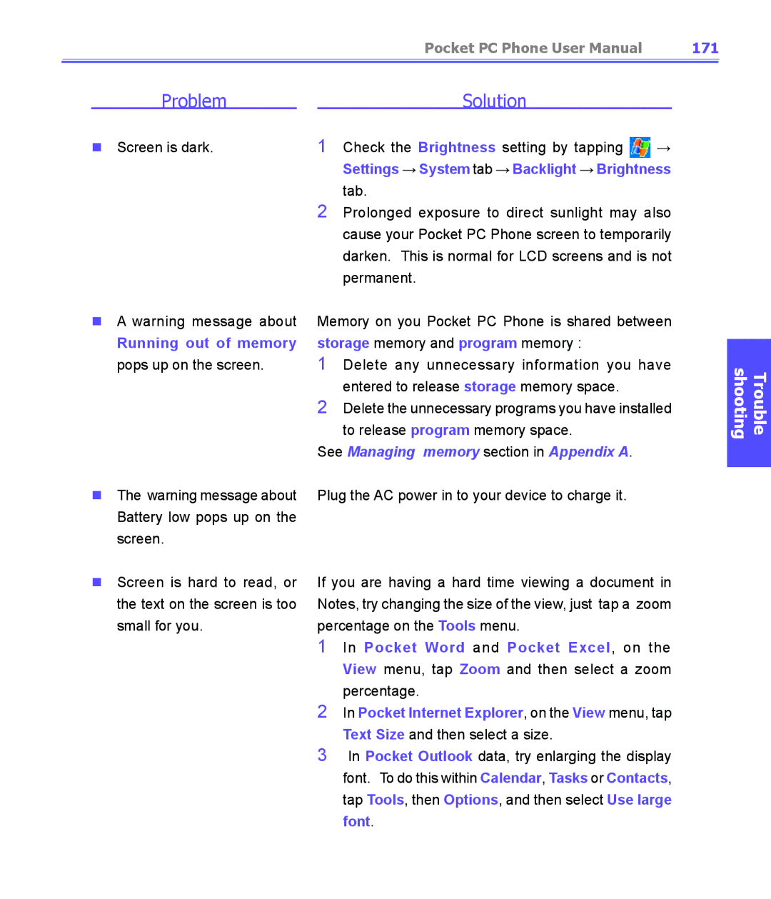 i-mate PDA2K EVDO manual 171, Running out of memory 