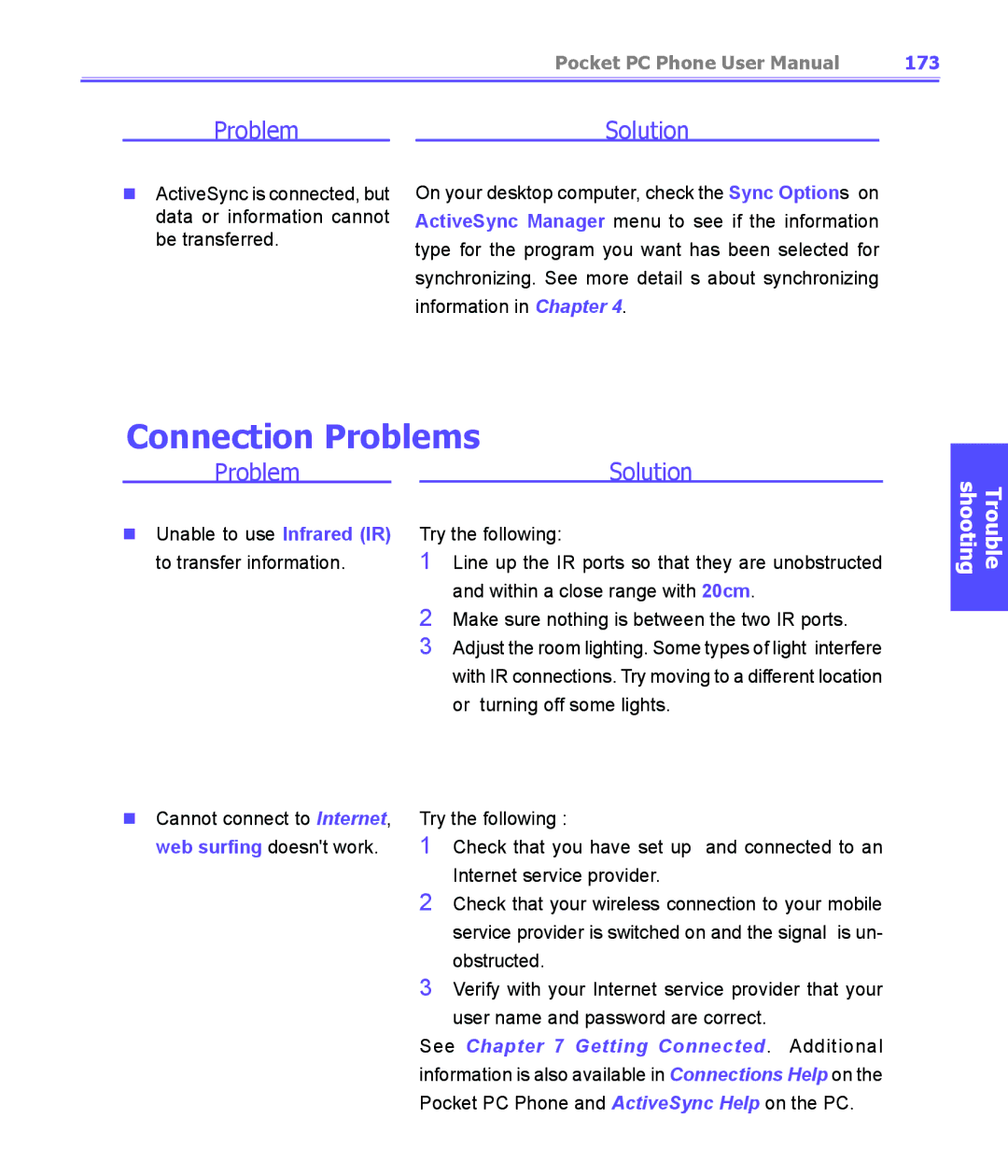 i-mate PDA2K EVDO manual Connection Problems, 173 