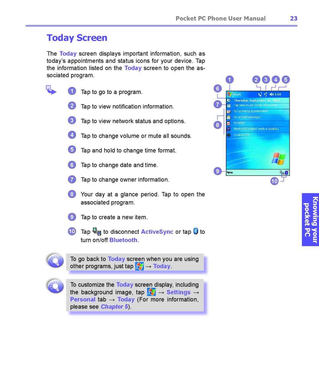 i-mate PDA2K EVDO manual Today Screen 