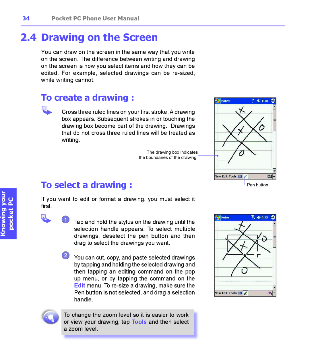 i-mate PDA2K EVDO manual Drawing on the Screen, To create a drawing, To select a drawing 