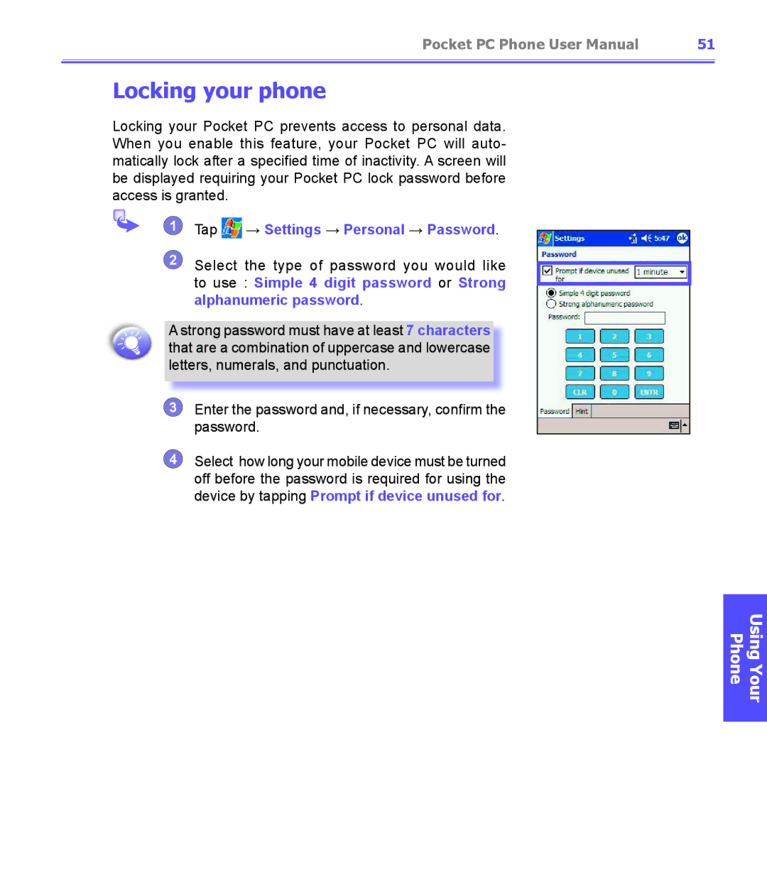 i-mate PDA2K EVDO manual Locking your phone 