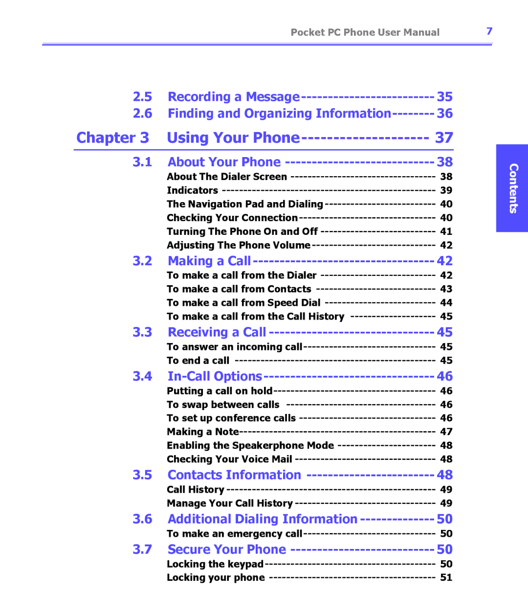 i-mate PDA2K EVDO manual Using Your Phone, Finding and Organizing Information, In-Call Options, Contacts Information 