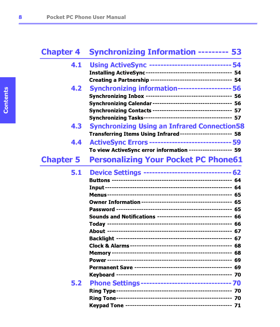 i-mate PDA2K EVDO manual Synchronizing Information, Personalizing Your Pocket PC Phone61, Synchronizing information 