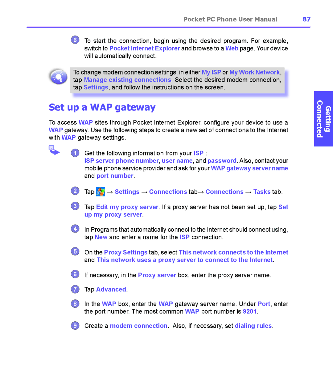 i-mate PDA2K EVDO manual Set up a WAP gateway, Tap Advanced 