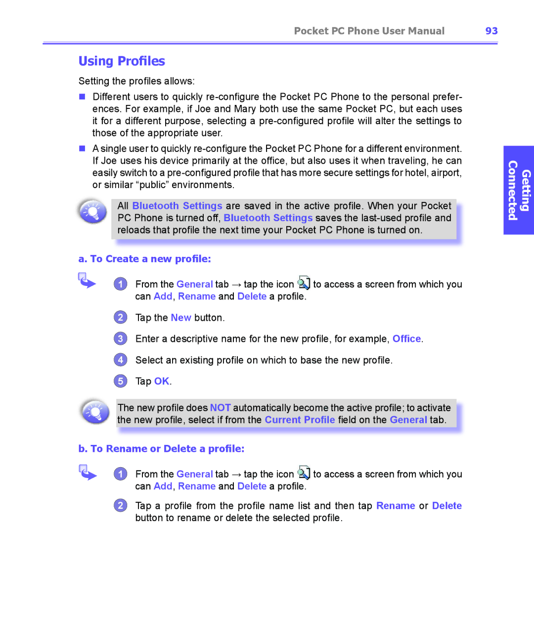 i-mate PDA2K EVDO manual To Create a new profile, To Rename or Delete a profile 