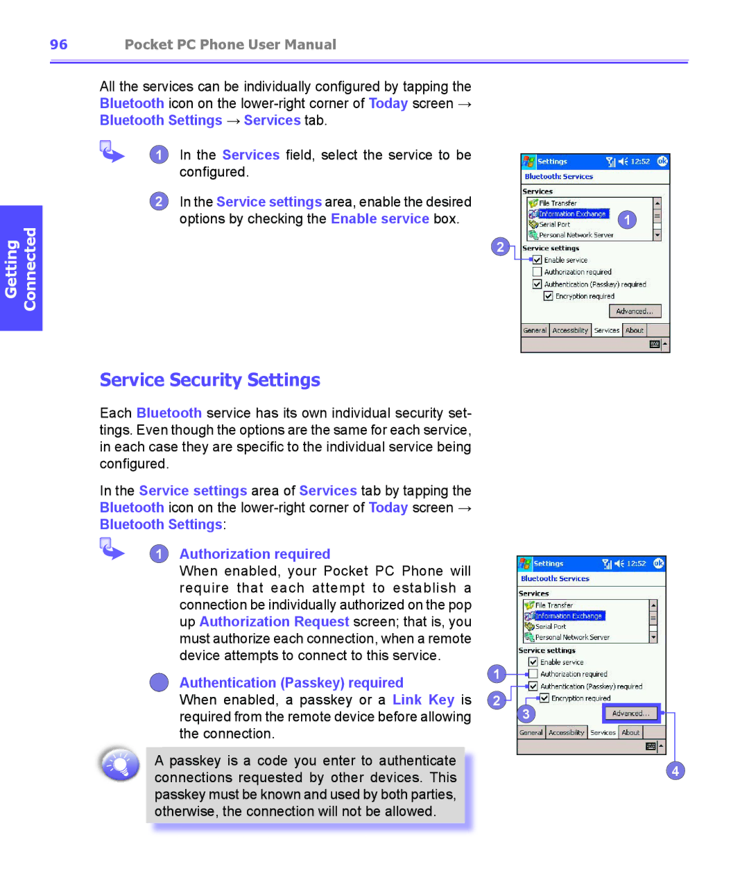 i-mate PDA2K EVDO manual Service Security Settings, Authorization required, Authentication Passkey required 