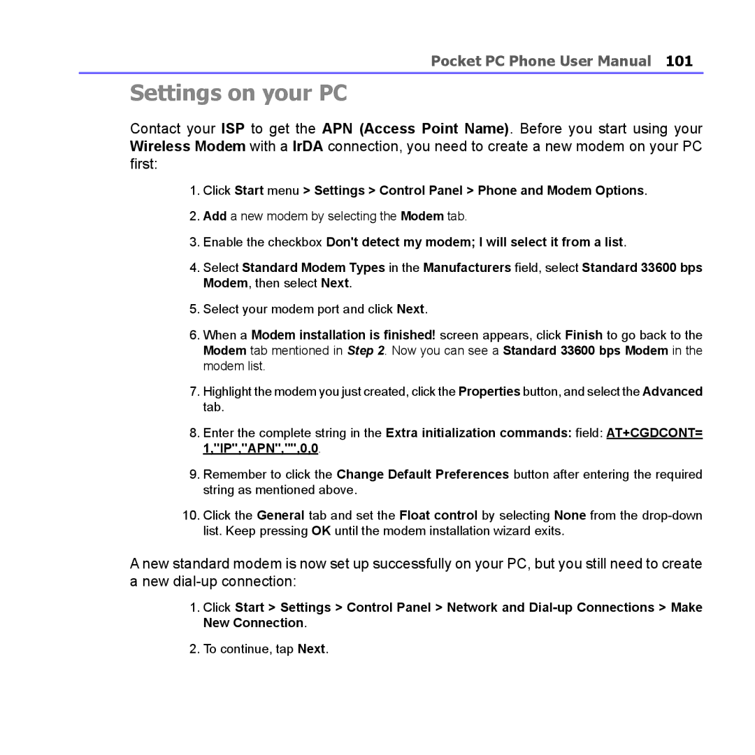 i-mate PM10A manual Settings on your PC 