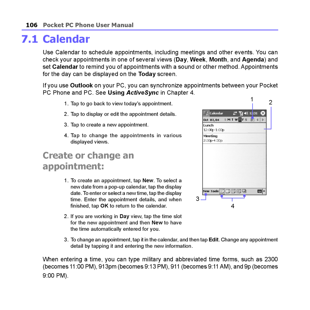 i-mate PM10A manual Calendar, Create or change an appointment 