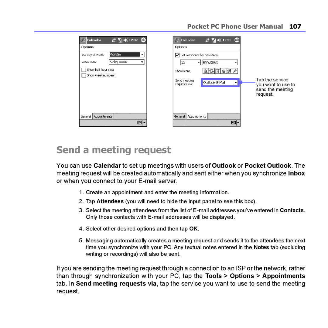 i-mate PM10A manual Send a meeting request 