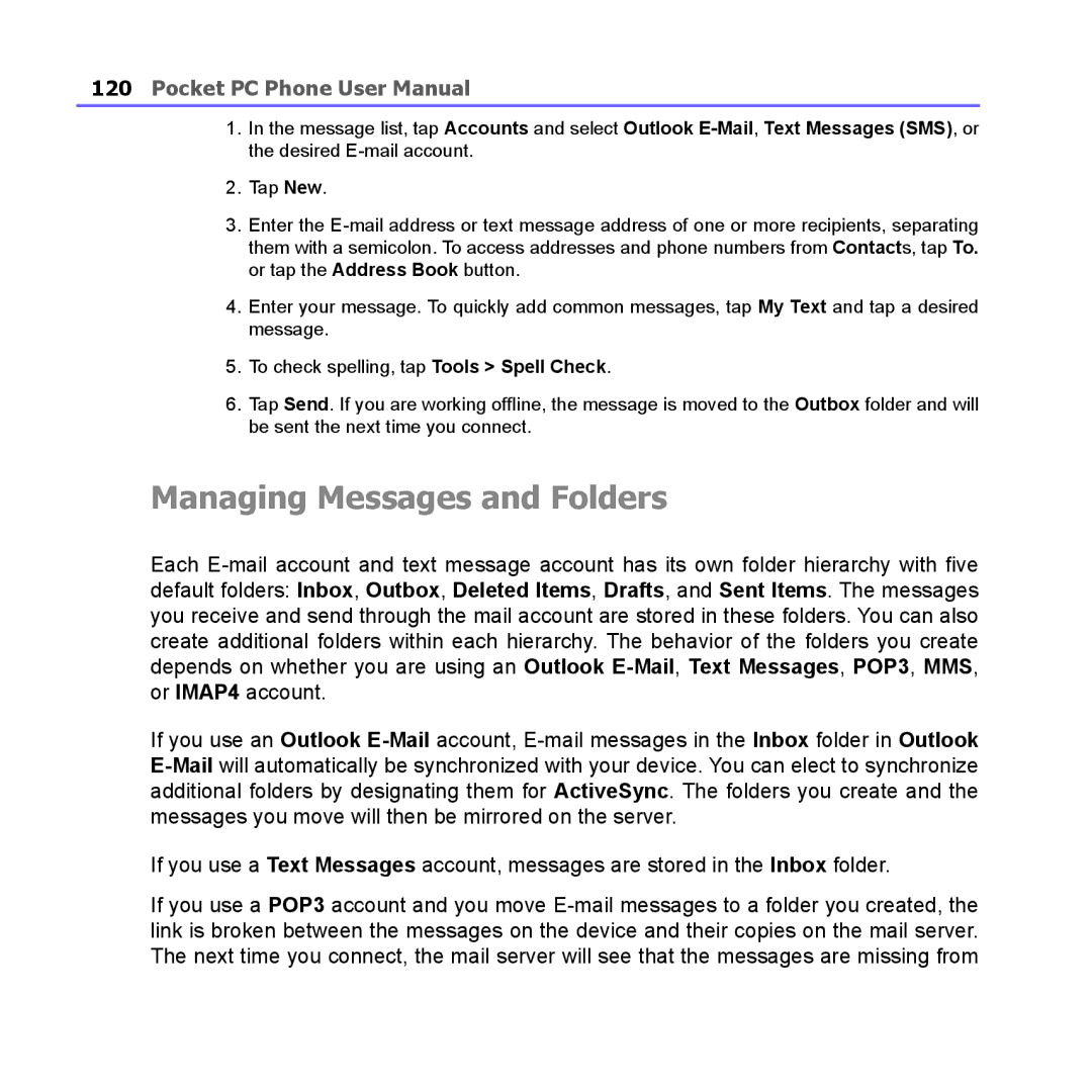 i-mate PM10A manual Managing Messages and Folders 