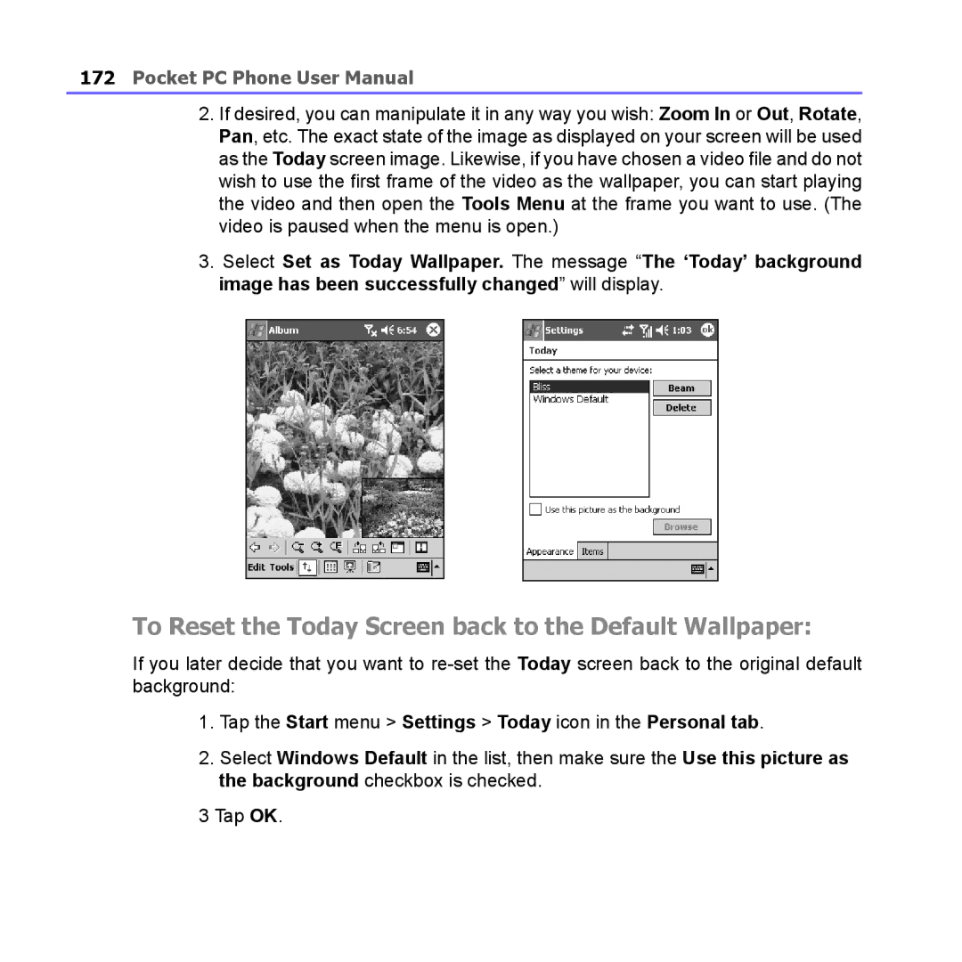 i-mate PM10A manual To Reset the Today Screen back to the Default Wallpaper 