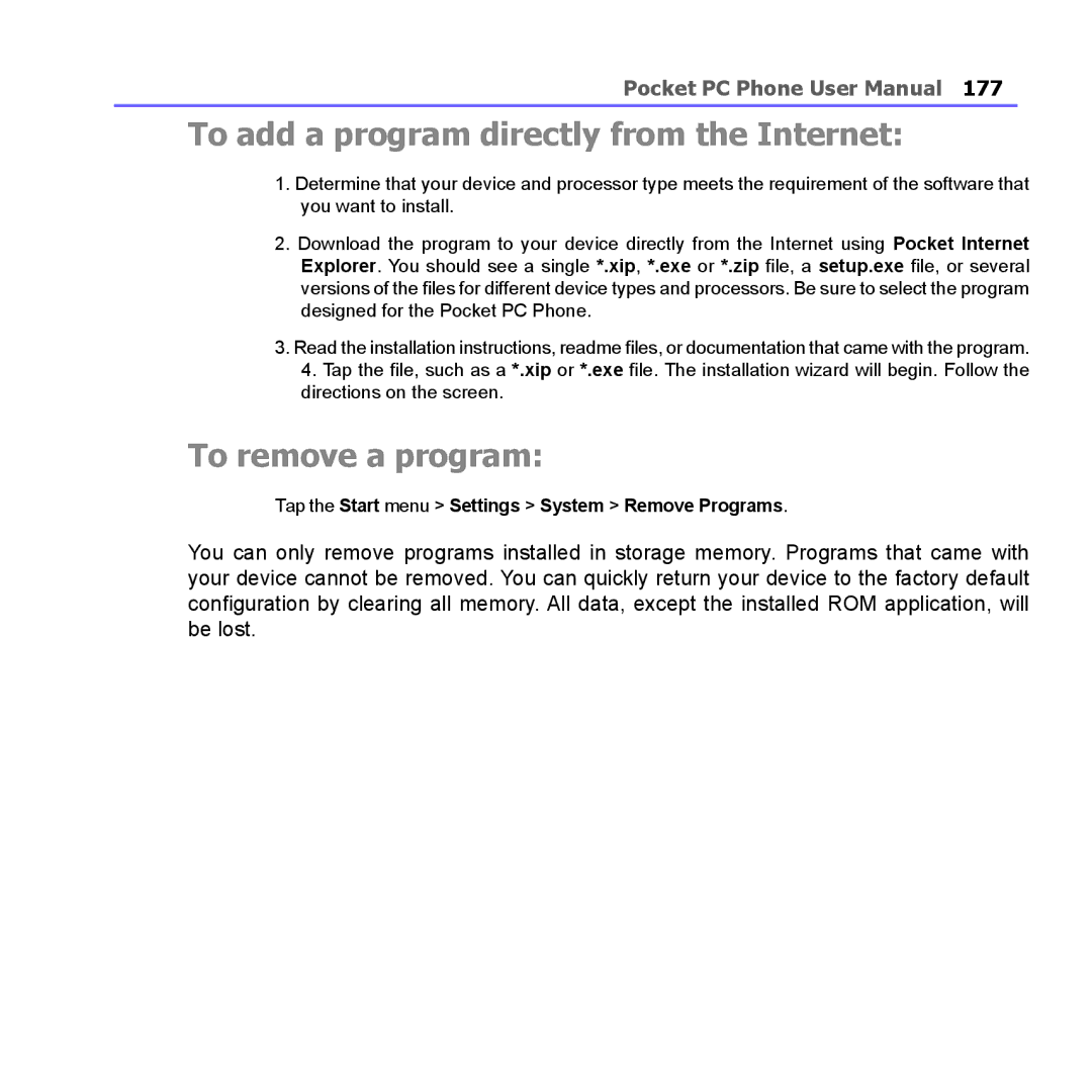 i-mate PM10A manual To add a program directly from the Internet, To remove a program 