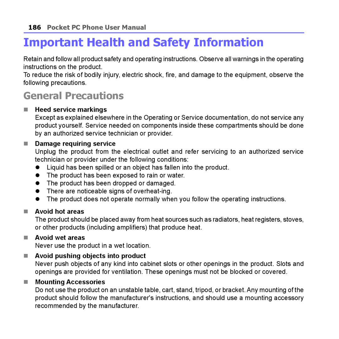 i-mate PM10A manual Important Health and Safety Information, General Precautions 