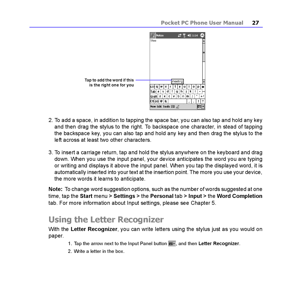 i-mate PM10A manual Using the Letter Recognizer 