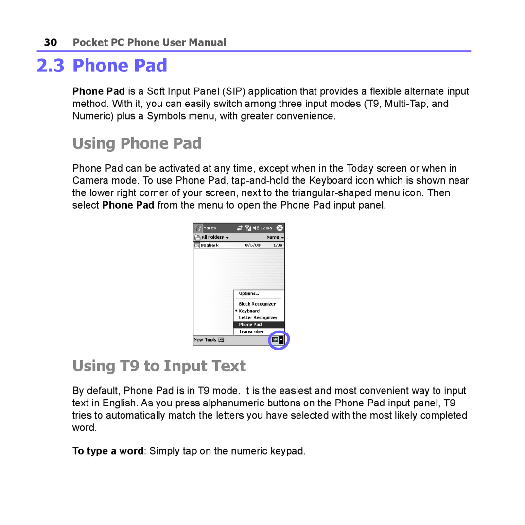 i-mate PM10A manual Using Phone Pad, Using T9 to Input Text 