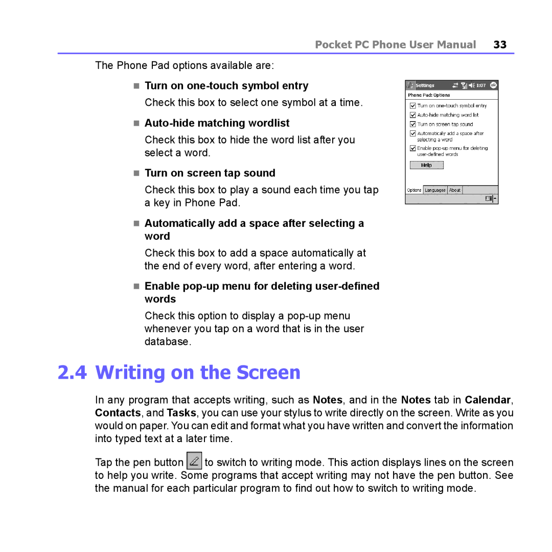 i-mate PM10A manual Writing on the Screen 