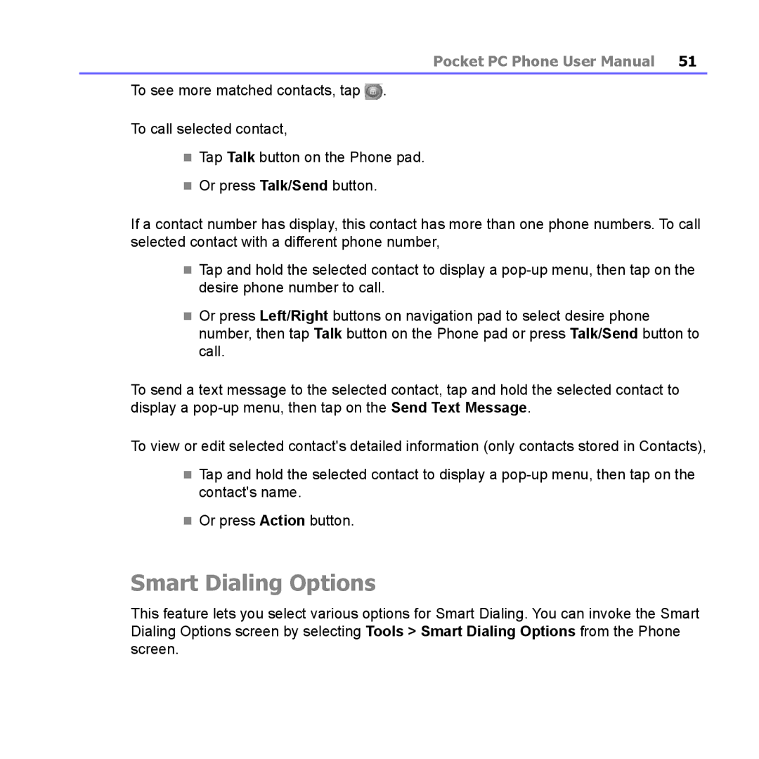 i-mate PM10A manual Smart Dialing Options 