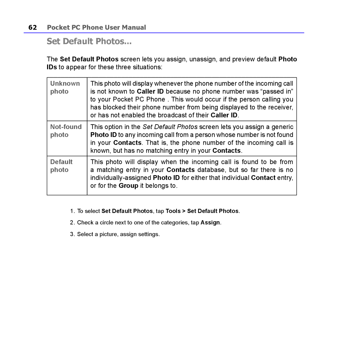 i-mate PM10A manual To select Set Default Photos, tap Tools Set Default Photos 