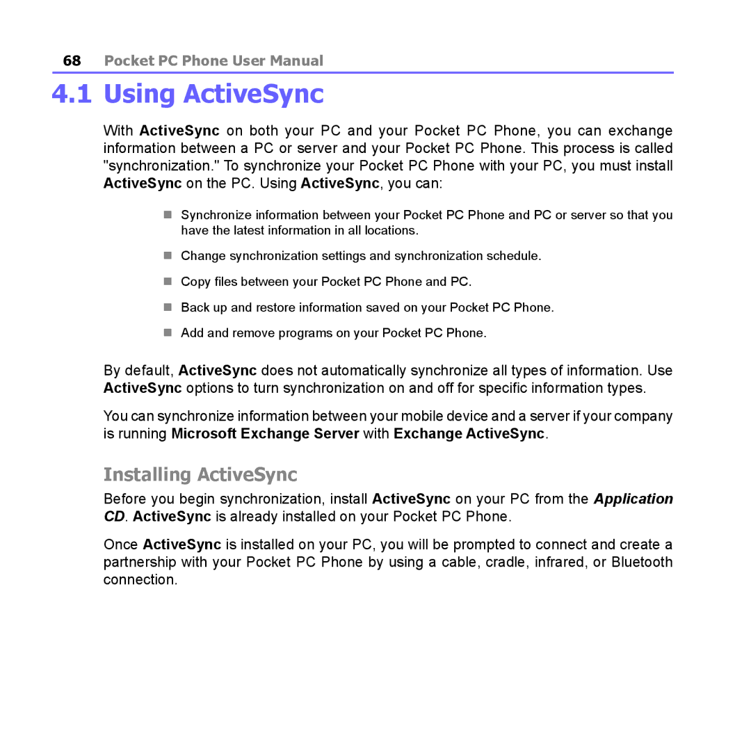 i-mate PM10A manual Using ActiveSync, Installing ActiveSync 