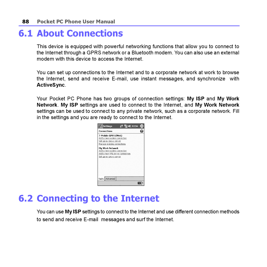 i-mate PM10A manual About Connections, Connecting to the Internet 