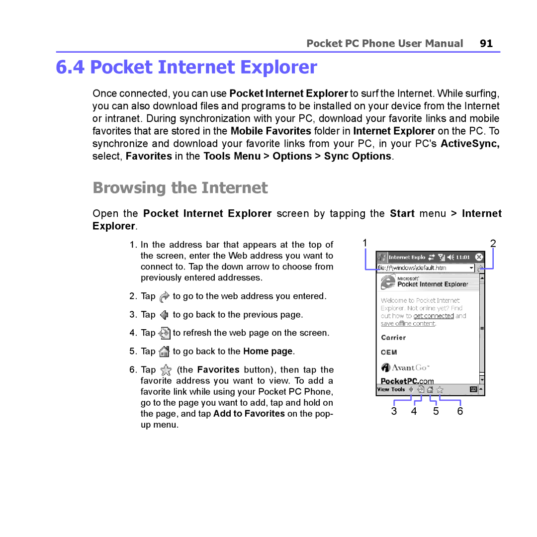 i-mate PM10A manual Pocket Internet Explorer, Browsing the Internet 