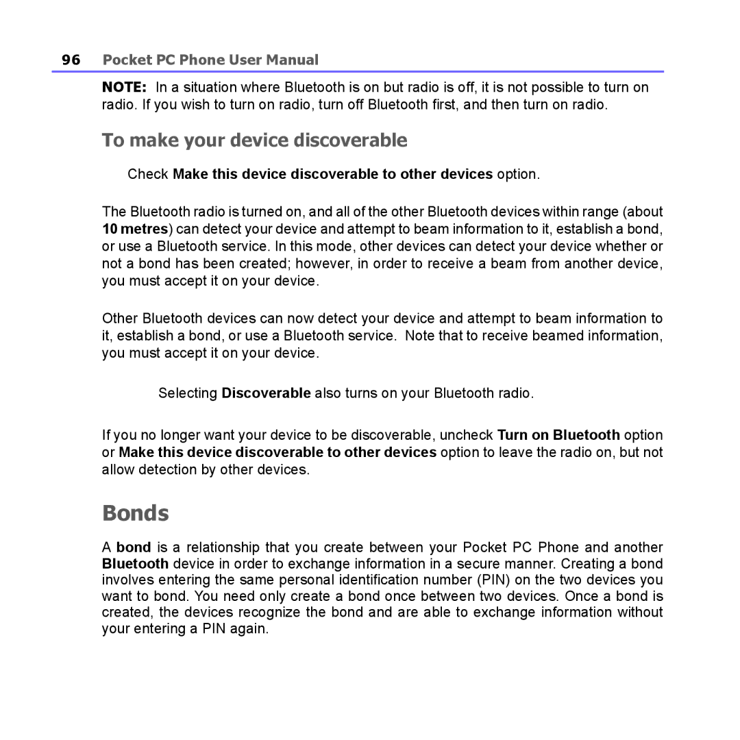 i-mate PM10A manual To make your device discoverable, Check Make this device discoverable to other devices option 