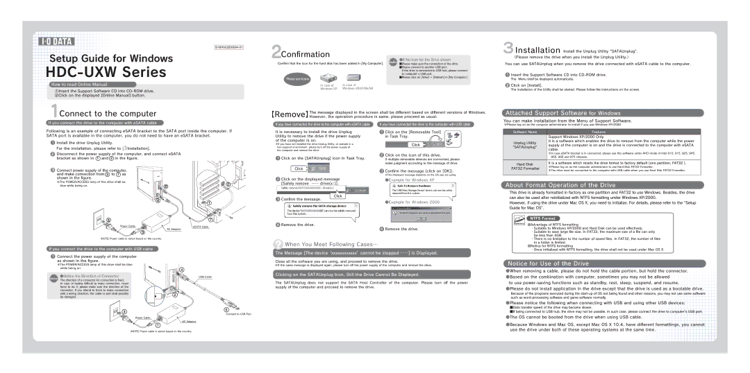 I-O Data Device HDC-UXW manual Attached Support Software for Windows, About Format Operation of the Drive 