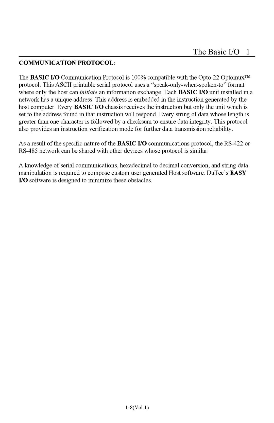 I-O Display Systems Basic I/O Product manual Communication Protocol 