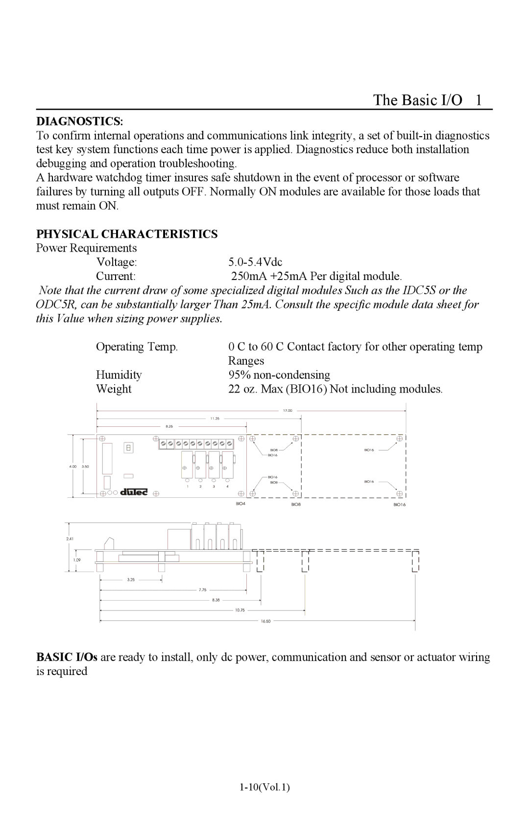 I-O Display Systems Basic I/O Product manual Diagnostics, Physical Characteristics 