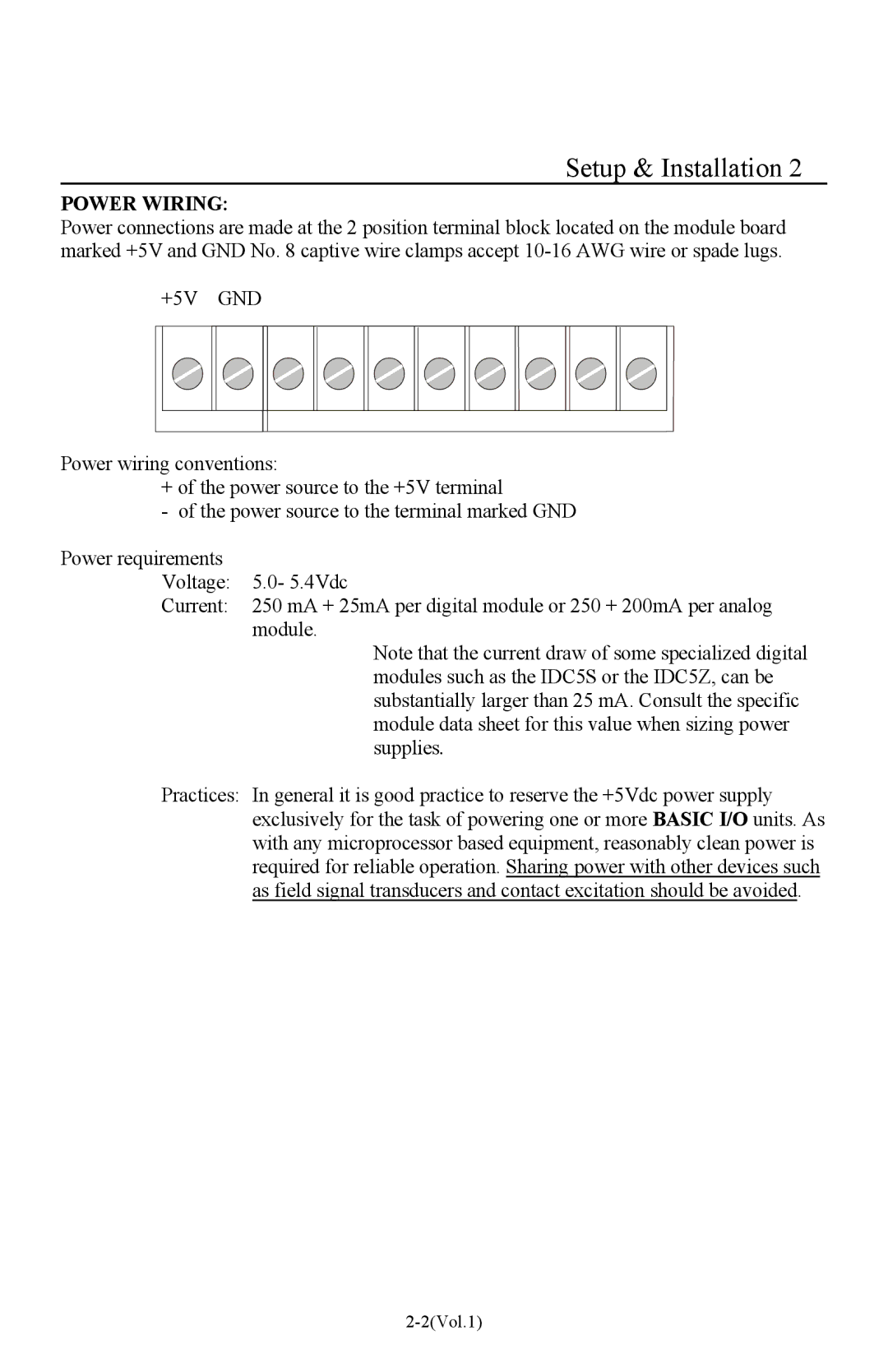 I-O Display Systems Basic I/O Product manual Power Wiring, +5V GND 