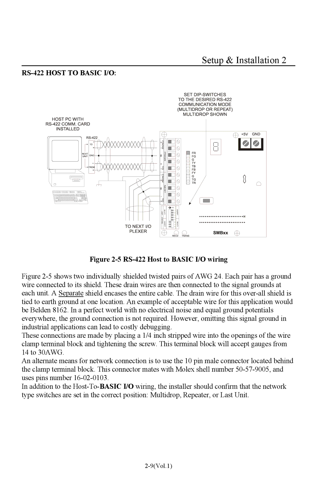 I-O Display Systems Basic I/O Product manual RS-422 Host to Basic I/O wiring 