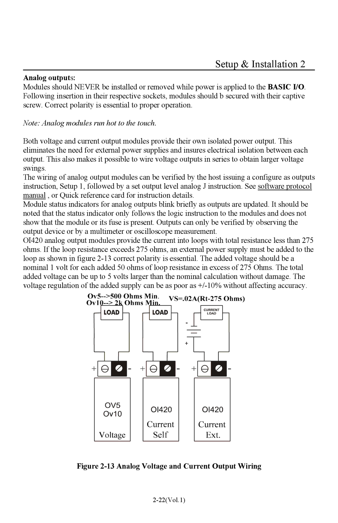 I-O Display Systems Basic I/O Product manual Analog outputs, Analog Voltage and Current Output Wiring 