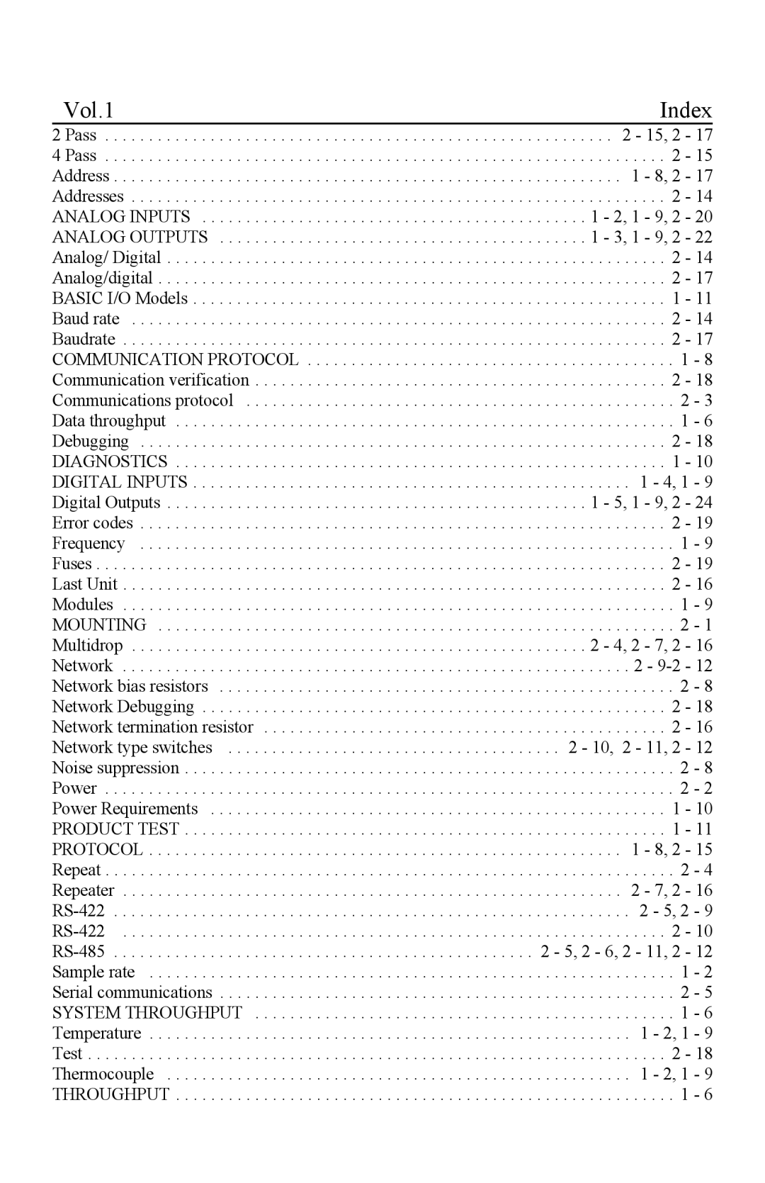 I-O Display Systems Basic I/O Product manual Vol.1 Index, Analog Outputs 