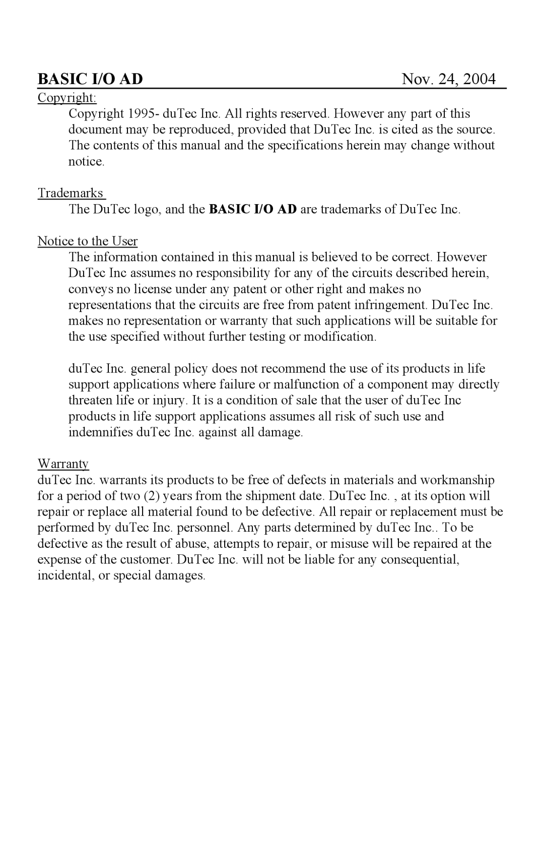 I-O Display Systems Basic I/O Product manual Basic I/O AD 