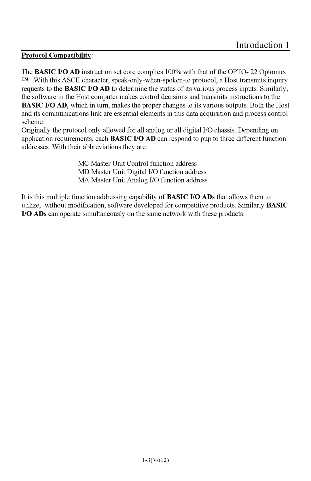 I-O Display Systems Basic I/O Product manual Protocol Compatibility 