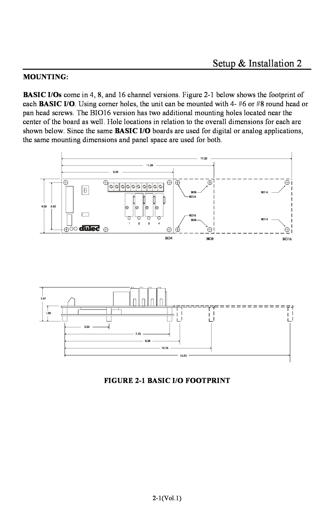 I-O Display Systems Basic I/O Product manual Setup & Installation, Mounting, 1 BASIC I/O FOOTPRINT 