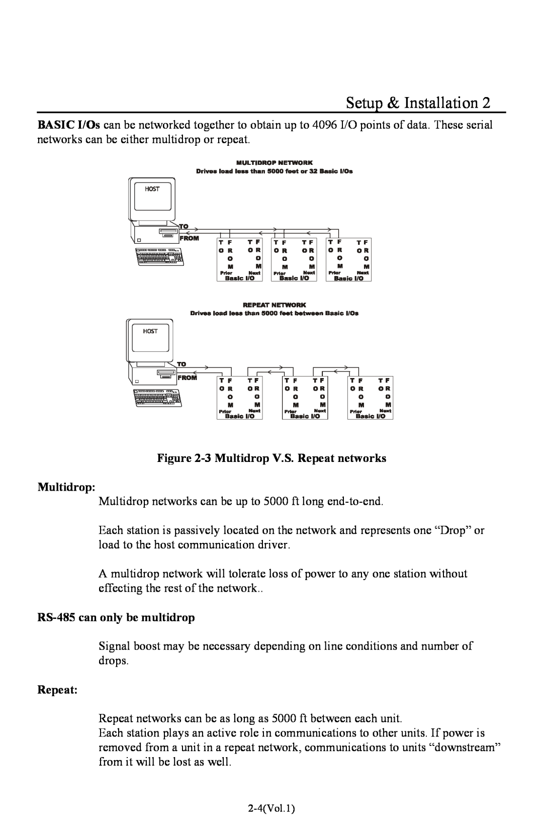 I-O Display Systems Basic I/O Product manual Setup & Installation, 3 Multidrop V.S. Repeat networks Multidrop 