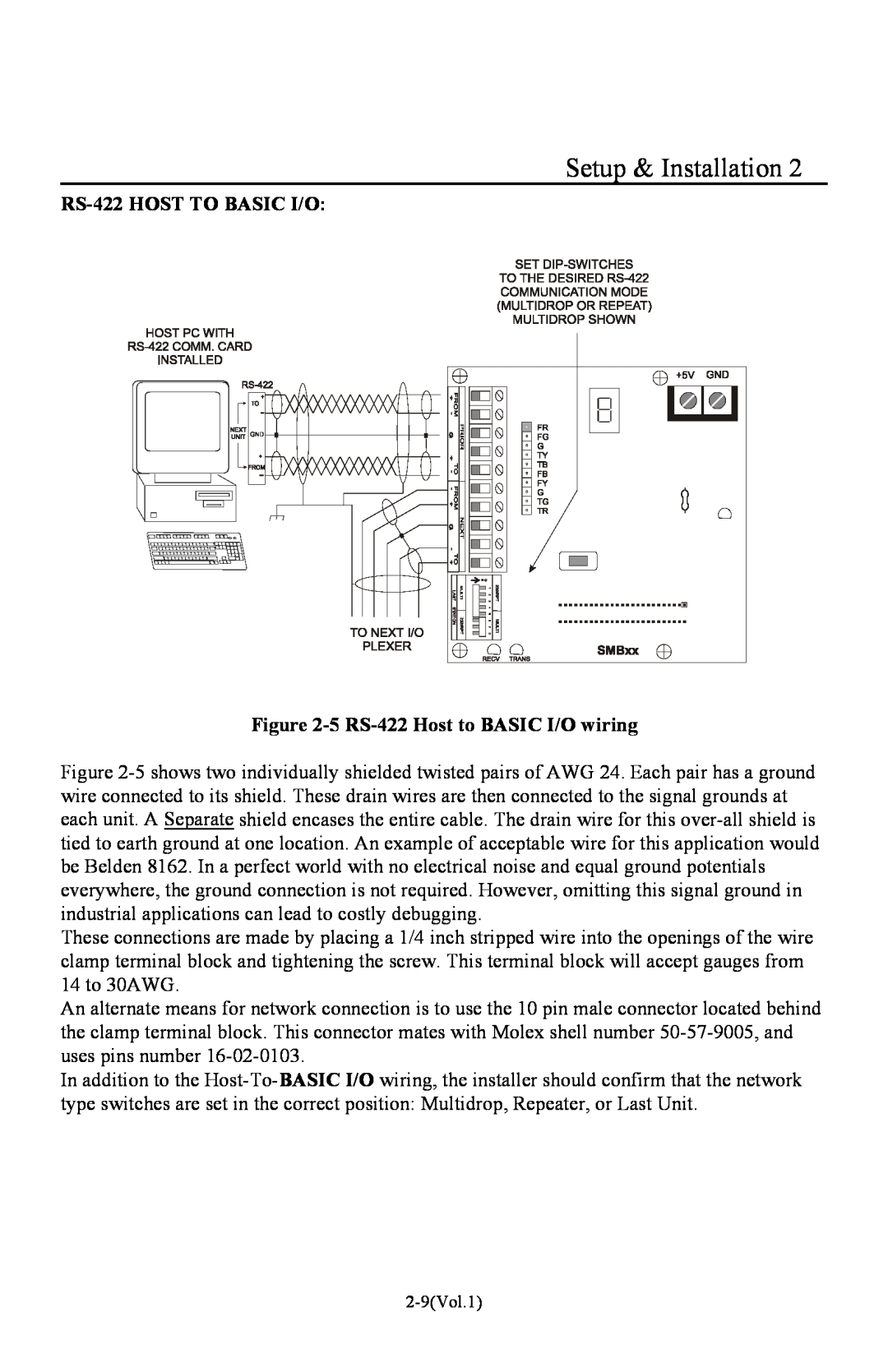 I-O Display Systems Basic I/O Product Setup & Installation, RS-422 HOST TO BASIC I/O -5 RS-422 Host to BASIC I/O wiring 
