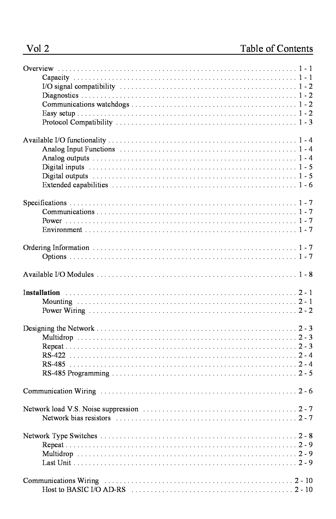 I-O Display Systems Basic I/O Product manual Table of Contents 