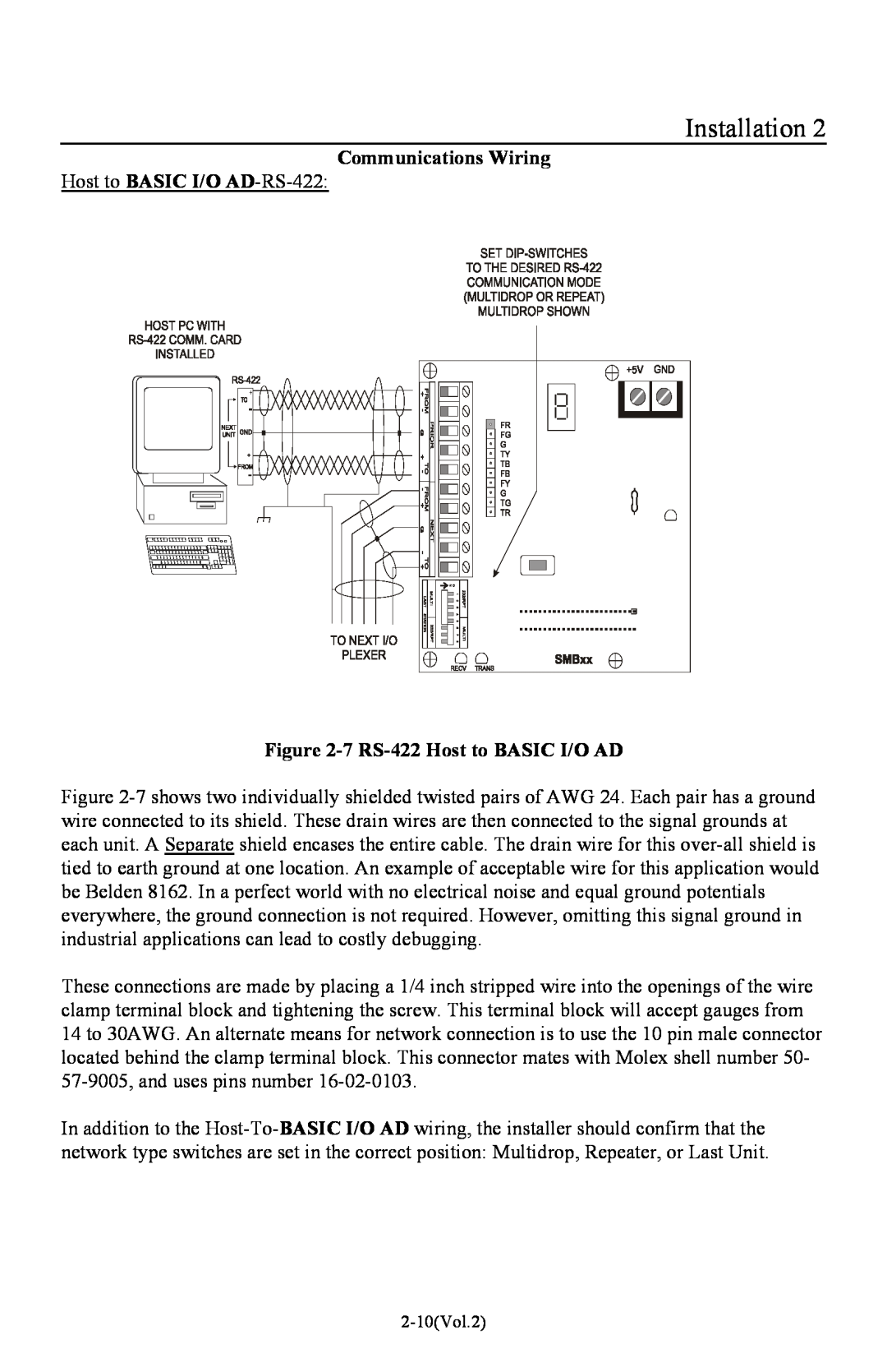 I-O Display Systems Basic I/O Product manual Installation, Communications Wiring, 7 RS-422 Host to BASIC I/O AD 