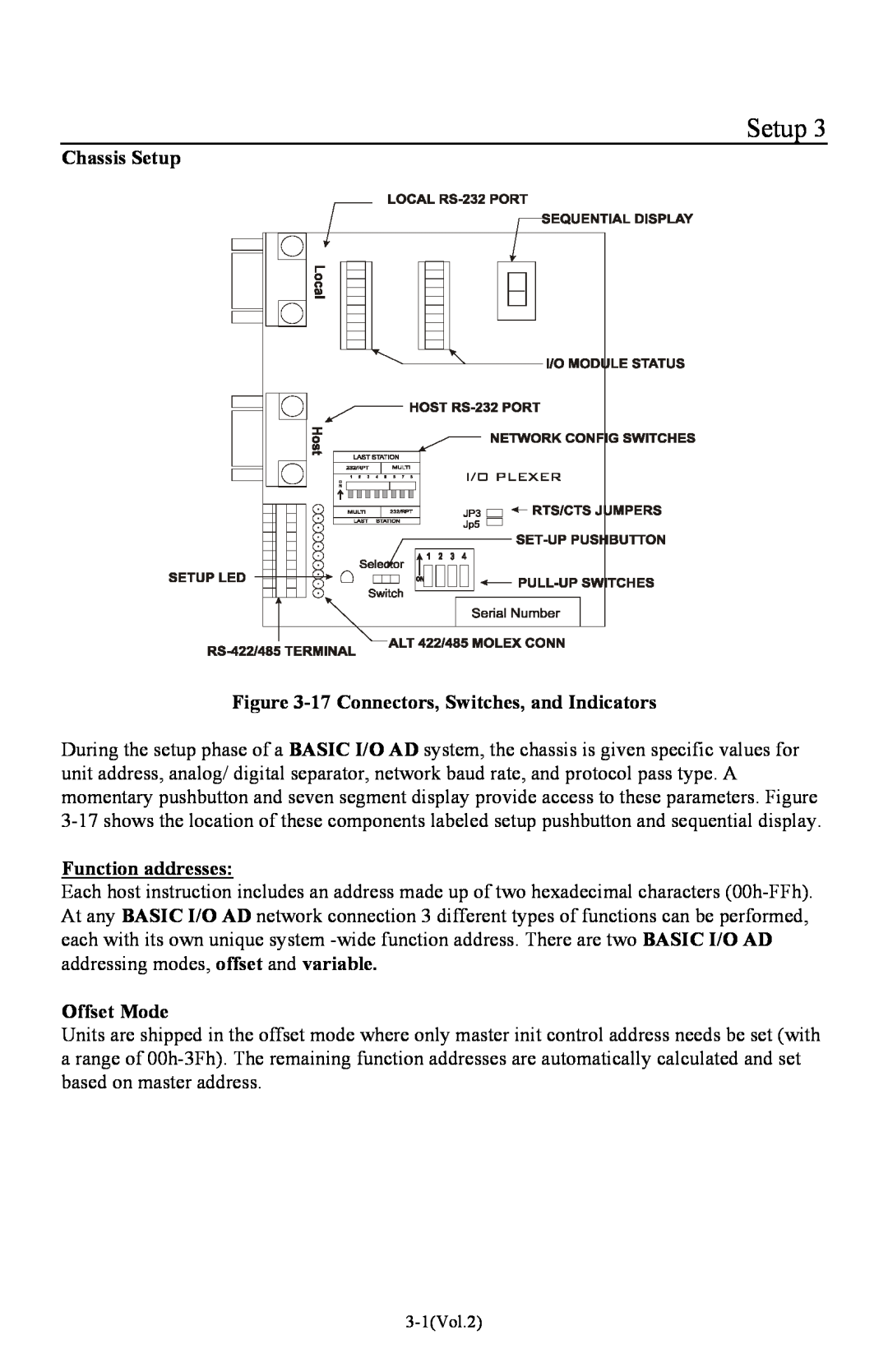 I-O Display Systems Basic I/O Product manual Chassis Setup -17 Connectors, Switches, and Indicators, Function addresses 