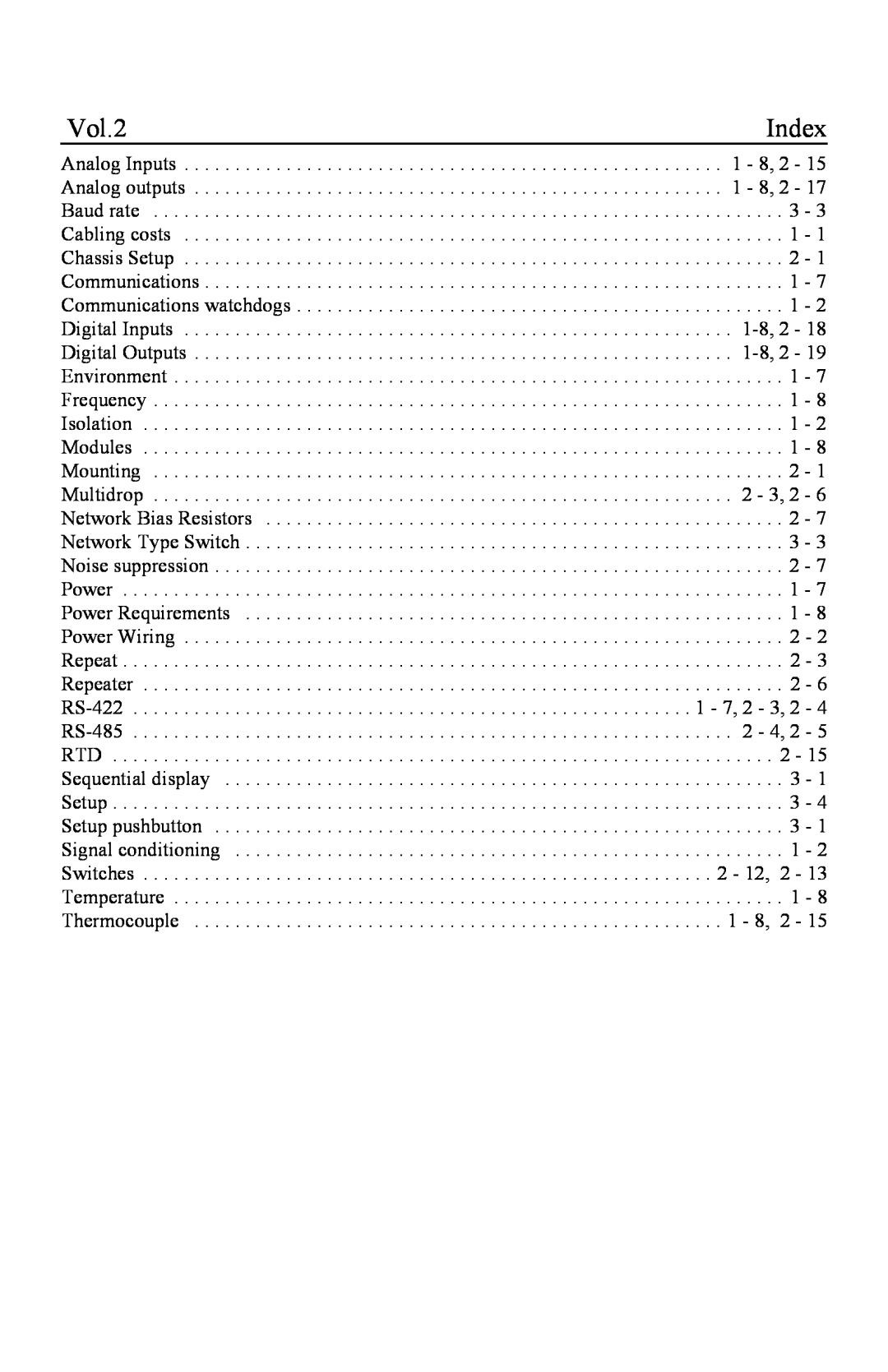 I-O Display Systems Basic I/O Product manual Vol.2, Index 