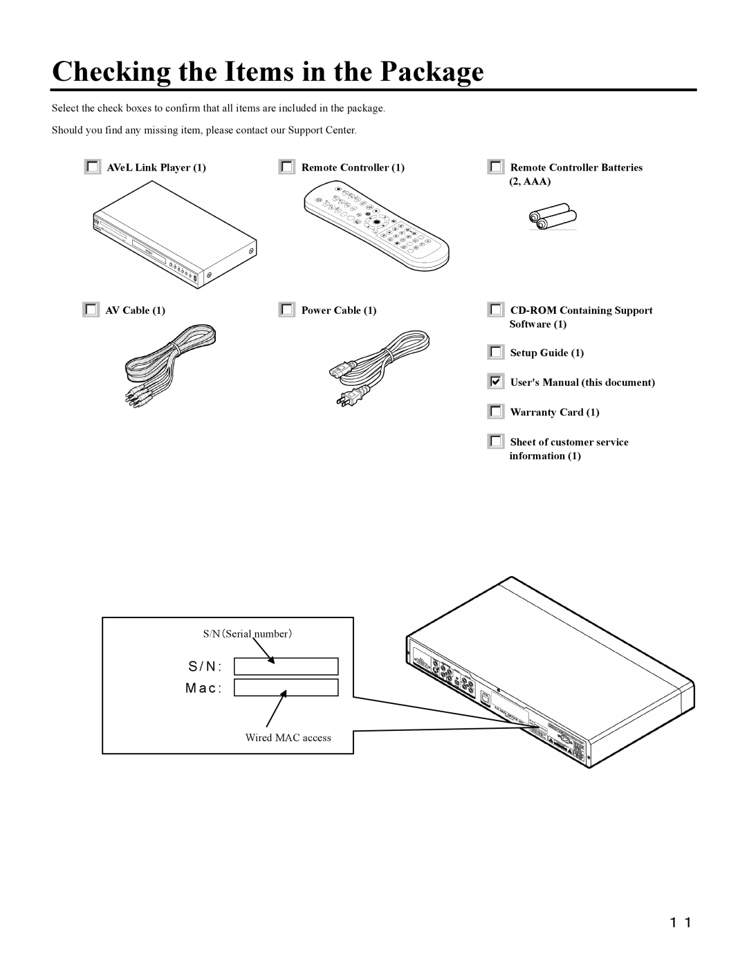 I-O Display Systems SRDVD-100U user manual Checking the Items in the Package 