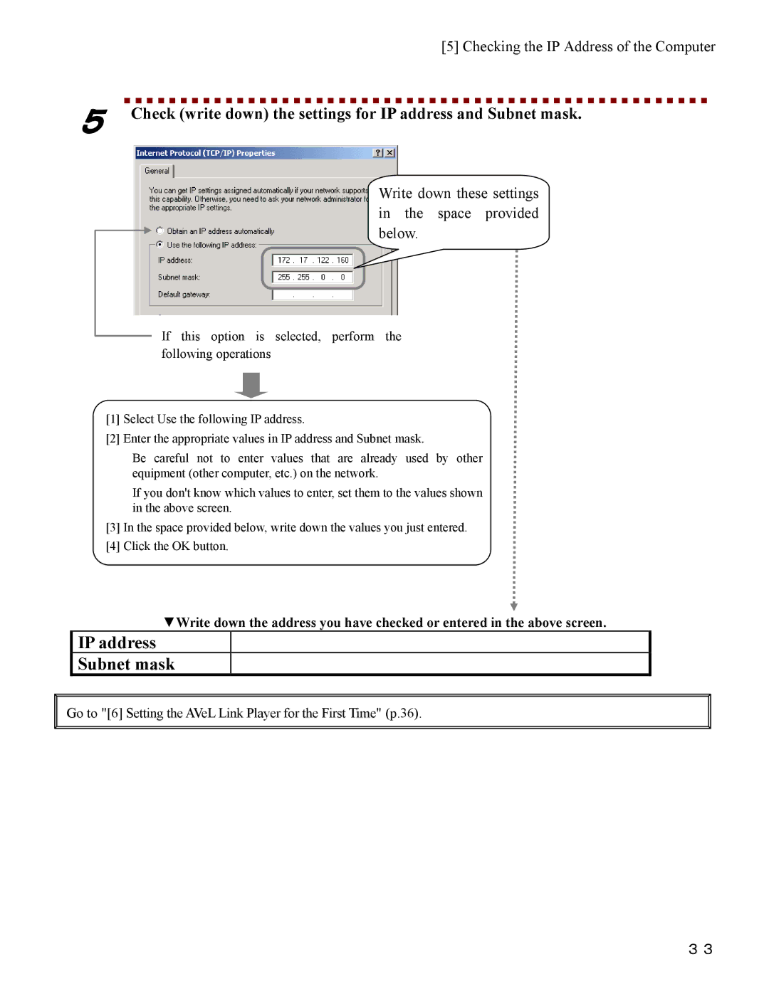 I-O Display Systems SRDVD-100U user manual Check write down the settings for IP address and Subnet mask 